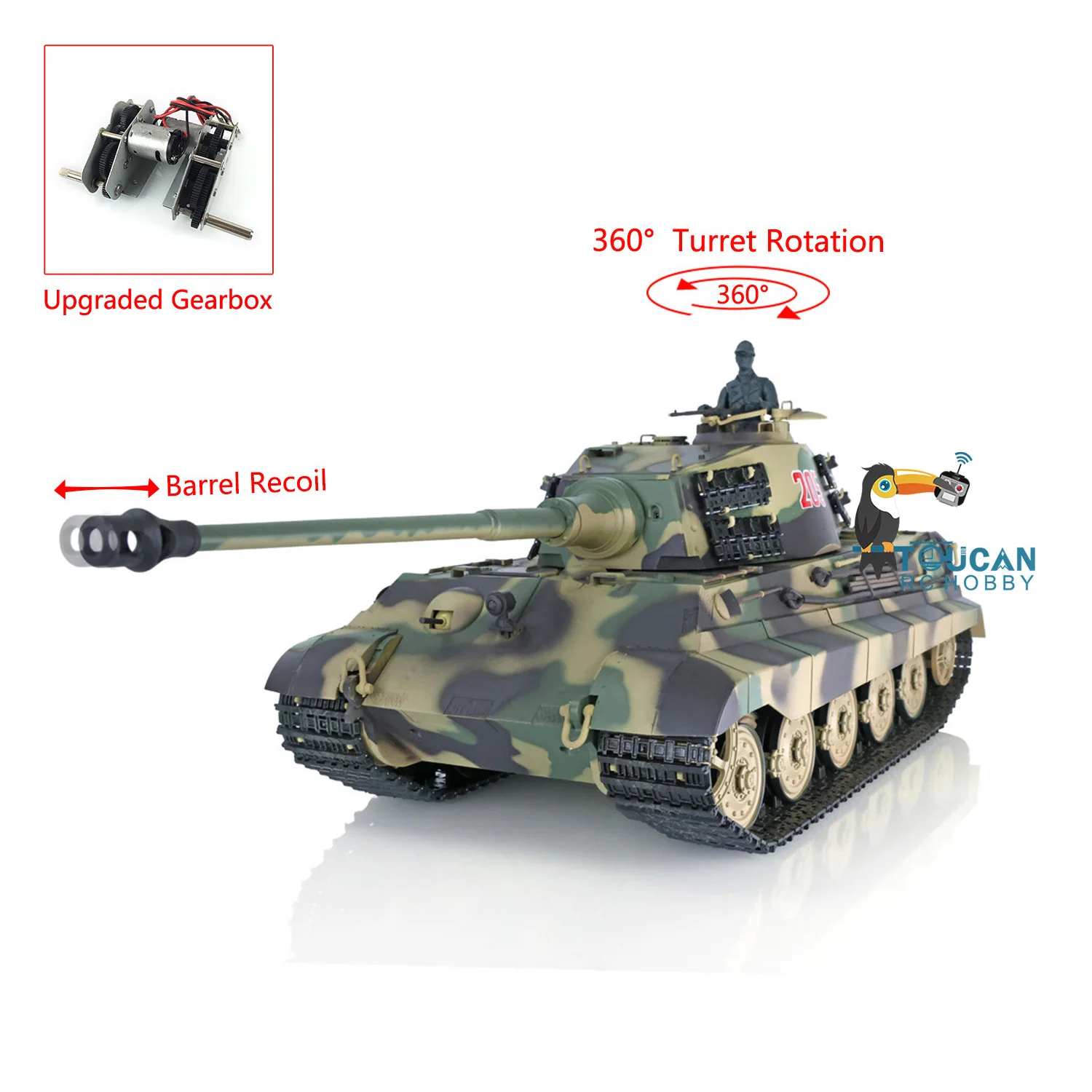 Henglong 1/16 7.0 Plastic King Tiger RC Tank 3888A 360 Turret Barrel Recoil Smoke Effect Armored Adult Toy TH17521-SMT7