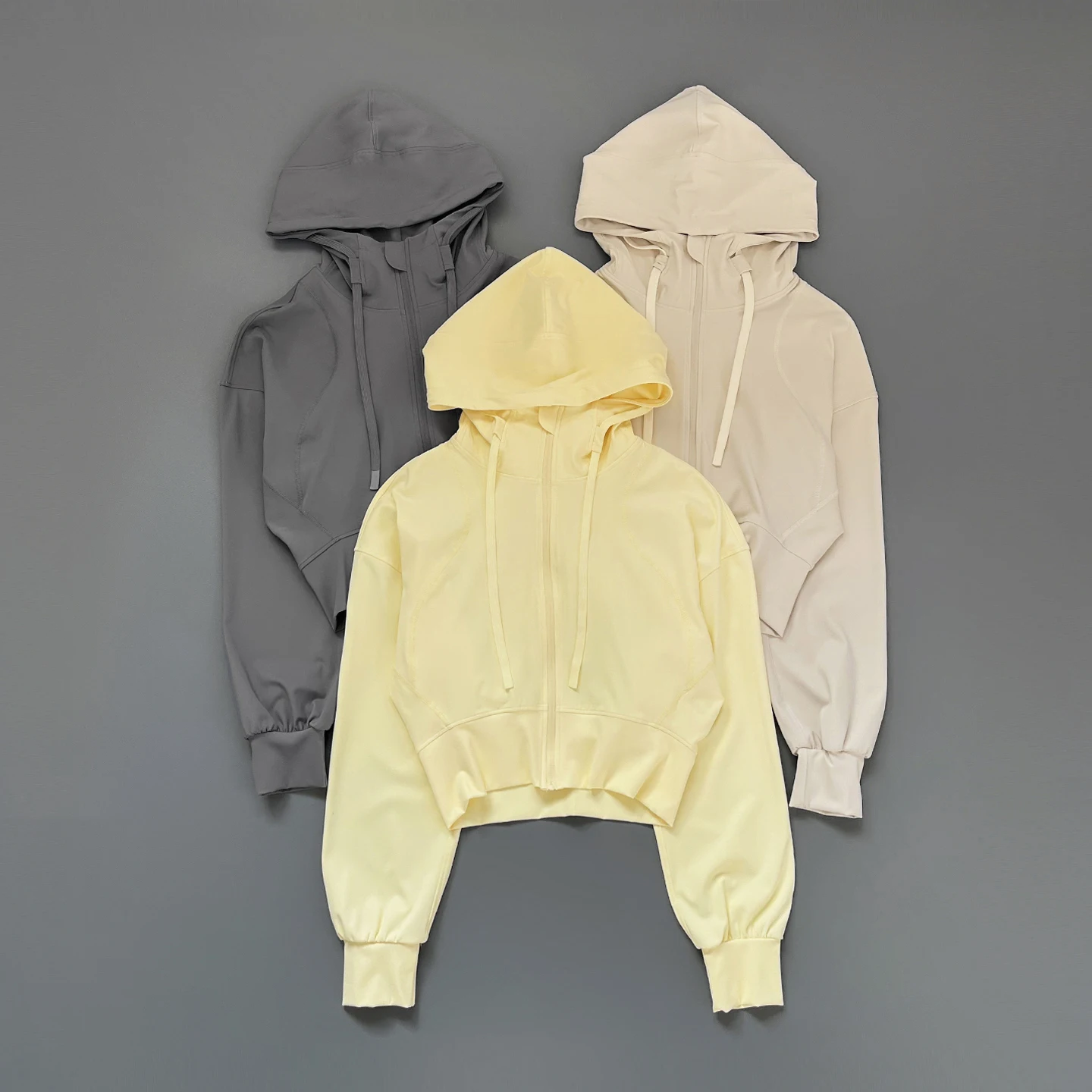 Women Loose Zip Up Cropped Hoodie Drawstring Long Sleeve Running Yoga Workout Athletic Casual Jacket