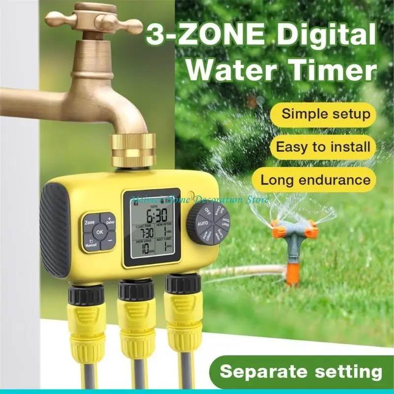 H7BF Water Timer Sprinkler Timer Outdoor Use 3 Zone Automatic Watering System For Even Plant Watering Gadget