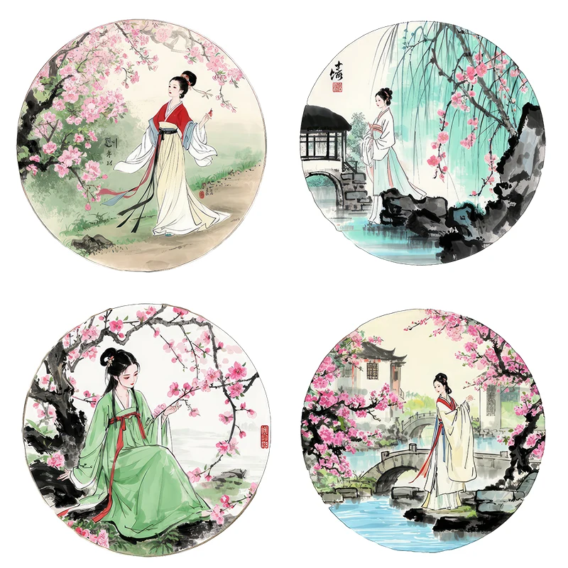 Three Ratels CG29 Classic Water Town Beauty Appreciating Spring Ink Painting Art Wall Stickers for Home Decoration
