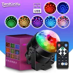 RGB LED Stage Disco Light Remote control Small Crystal Magic Ball Seven Color Voice Controlled Rotating MiNi DJ Show laser Lamp