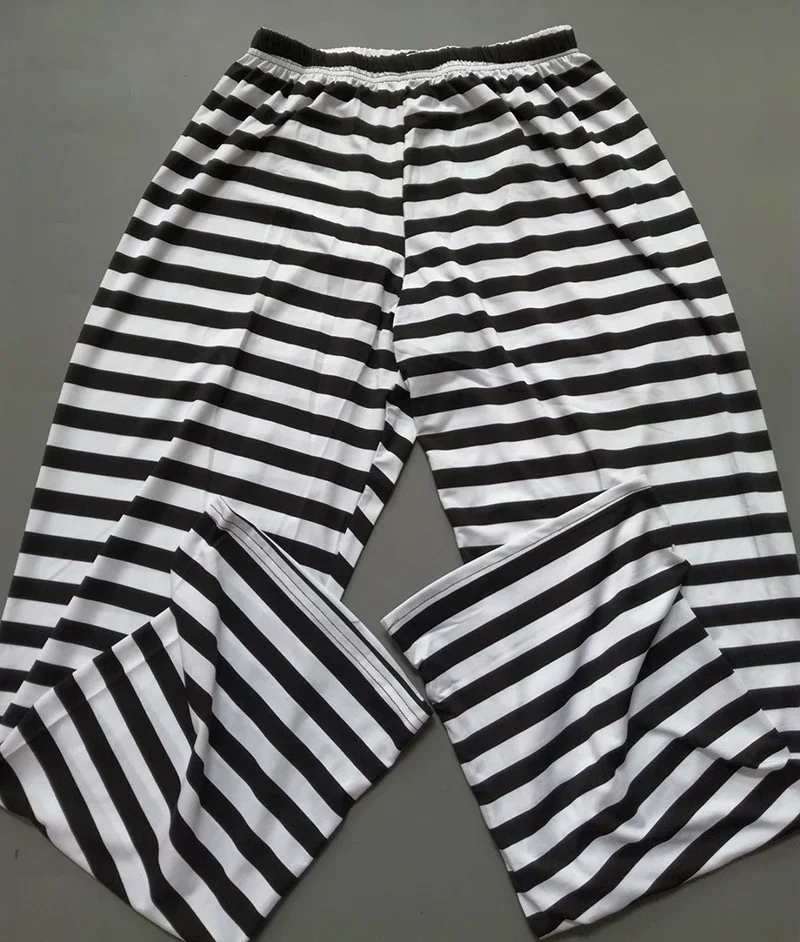 Black White Stripe Prisoner Costume Adult Halloween Costumes For Men Carnival Party Cosplay Prisoner Uniform