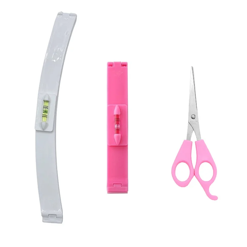 3pcs Bangs Cutting Tool Set, DIY Bangs Trimming Ruler with Level Bubble + Hair Cutting Scissors, Home Hair Styling Bang Trim Kit