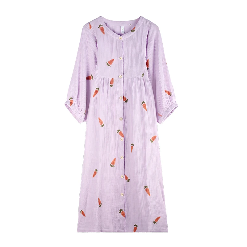 Long Nightgowns Half Sleeve Cardigan Sleepwear Female Summer Dress Cute Print Princess Shirt Womens Robes Peignoir Homme M-XXXL