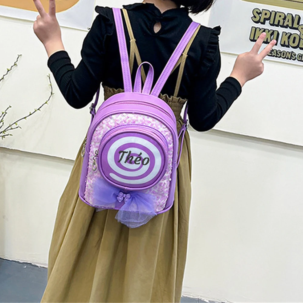 New Fashion Girls' Sequins Lollipop Backpack Custom Name Kindergarten Schoolbag Small Size Leisure Travel Outgoing Backpacks