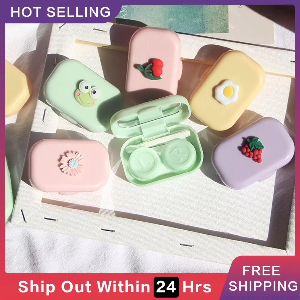 Mini Contact Lens Case With Mirror Candy Solid Color Women Portable Cute Square Lovely Eyes Contact Lens Container Box