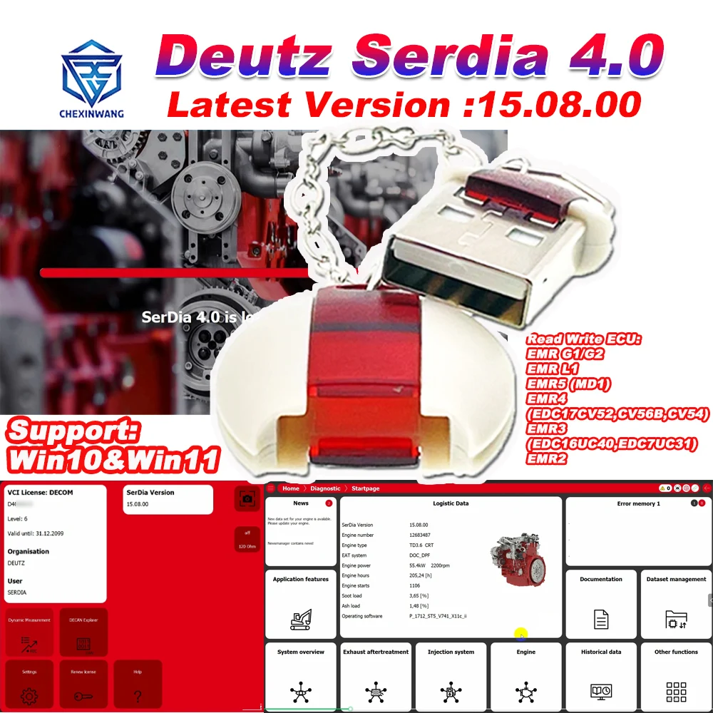 

Newest Deutz SerDia2010 4.0 15.08.00 Serdia 2010 Class 6 License For Deutz ECU Read Write EMR G1/G2/L1 EMR5 MD1 EMR4 EMR3 EMR2