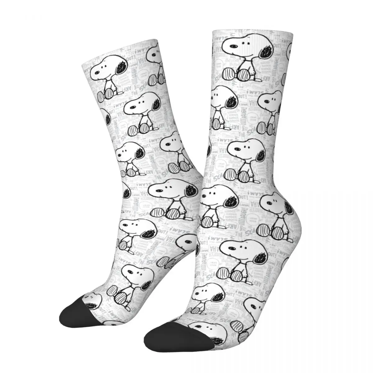 Calcetines de Snoopy para hombre y mujer, medias transpirables con dibujos de perro, cómics, color blanco y negro, estilo Hip hop, baloncesto, Otoño e Invierno