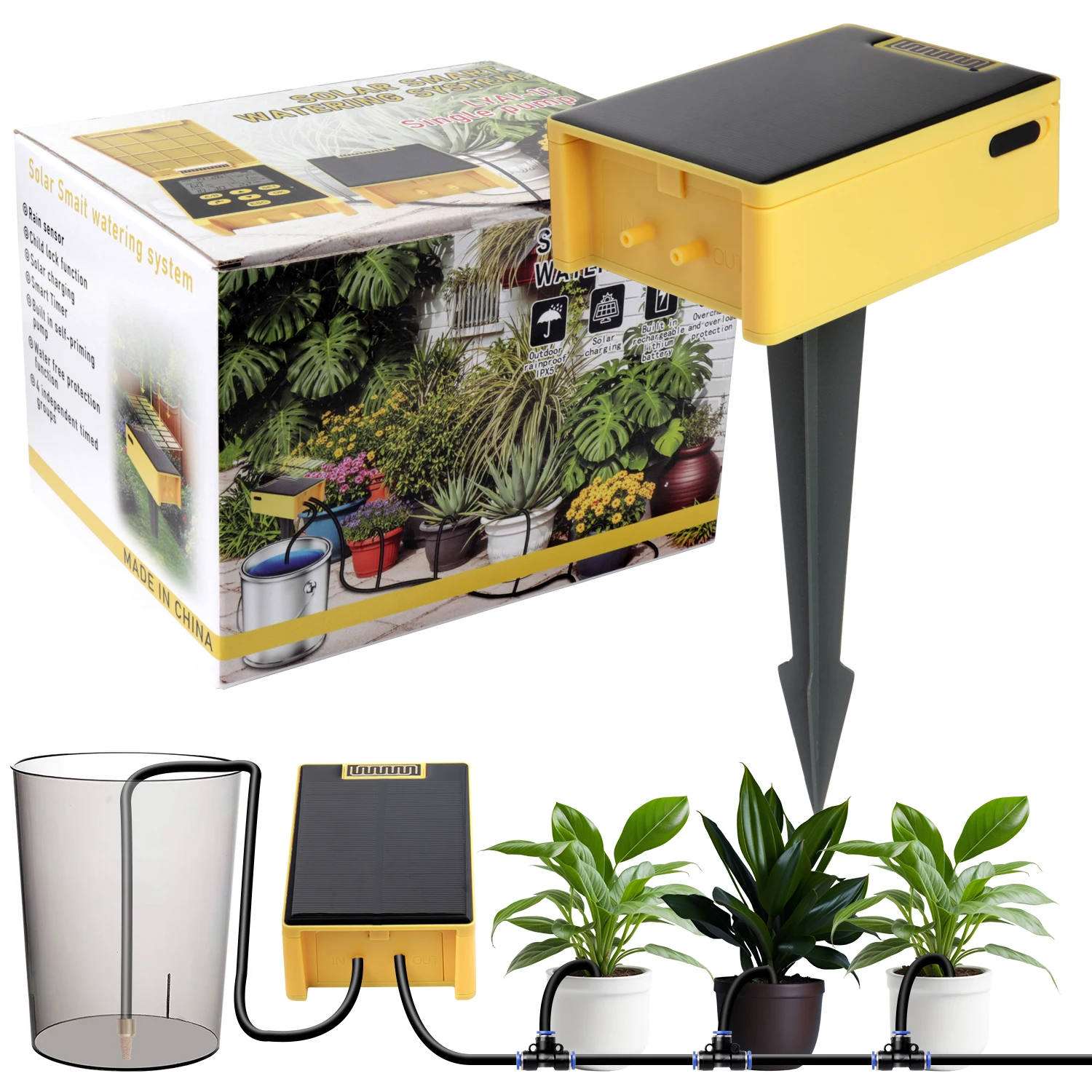 

Rain sensing Solar-Powered Automatic Drip Irrigation System for Raised Beds Greenhouses Vegetable Gardens Balcony Hanging Plants