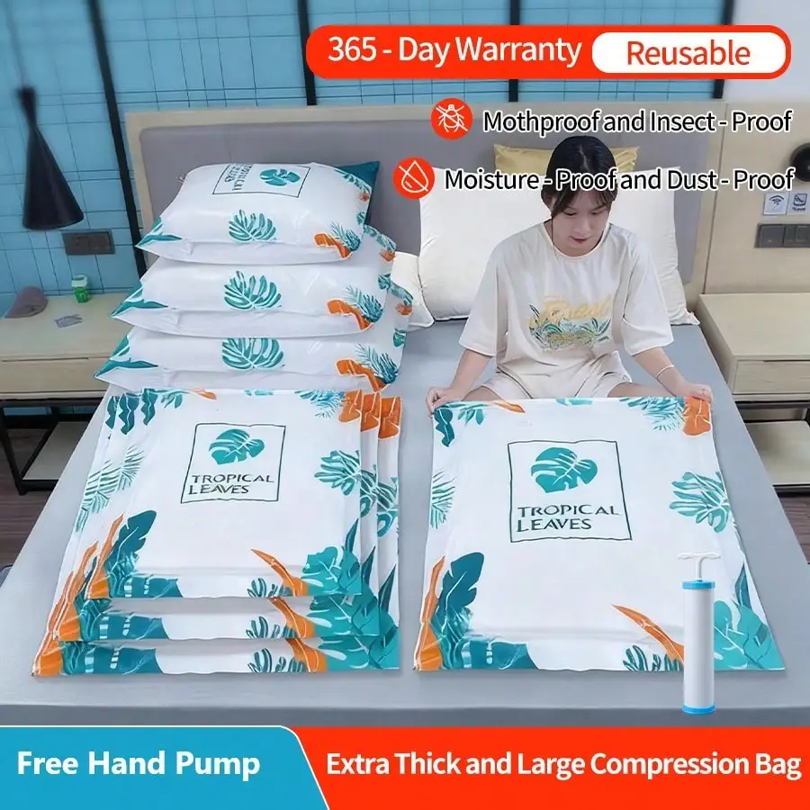 1pc Vacuum Storage Bag Space Saver for Travel, Portable Airtight Compression Clothes Sealer for Suitcase Packing with 1 Hand Pum