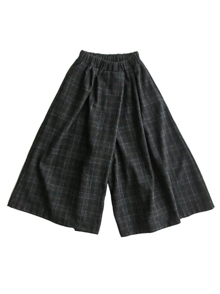 Pantalones de pierna ancha informales sueltos falda coreana Sle cintura alta cierre de cremallera mezcla de algodón poliéster tela de lana Otoño Faion