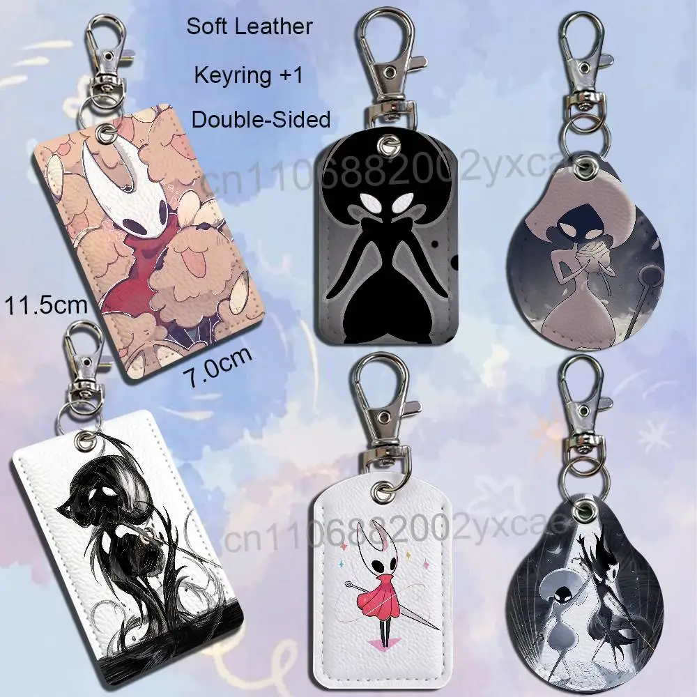 Lost Lace Silksong Hornet Hollow Knight Rectangle ID Card Case Keychain Access Card Bag Key Tag Ring Leather Card Holder Key