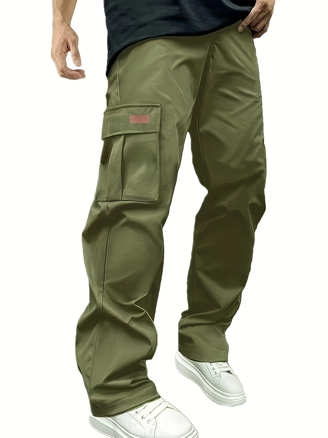 大きいヨーロッパサイズの新しいメンズカジュアルパンツ無地巾着ウエストストレートレッグカジュアルワークパンツポケット付き