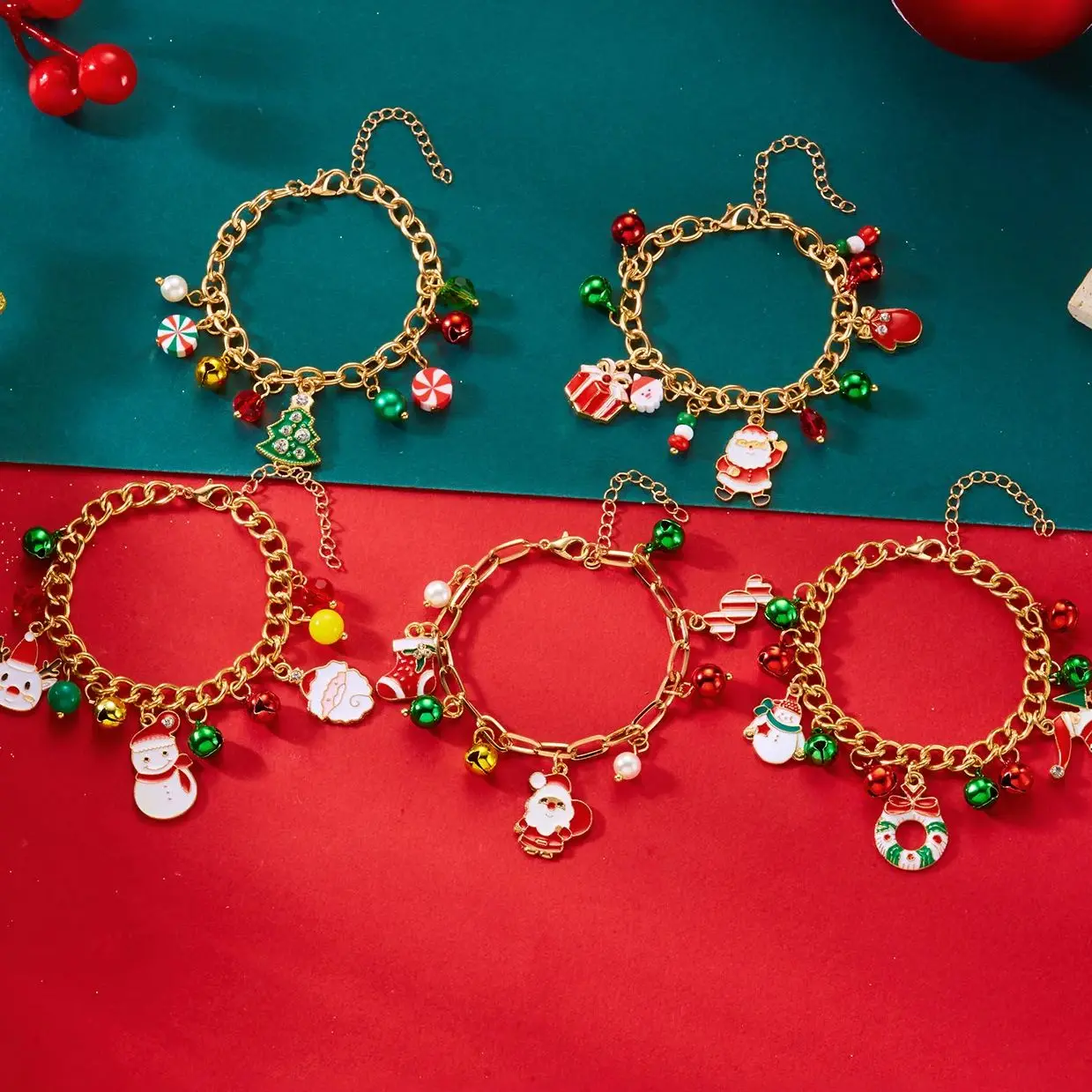 Kreative Weihnachtselemente Metallkette Armbänder für Frauen Männer Weihnachtsmann Baum Elch Schneemann Anhänger Halskette Festival Schmuck – Detail 1