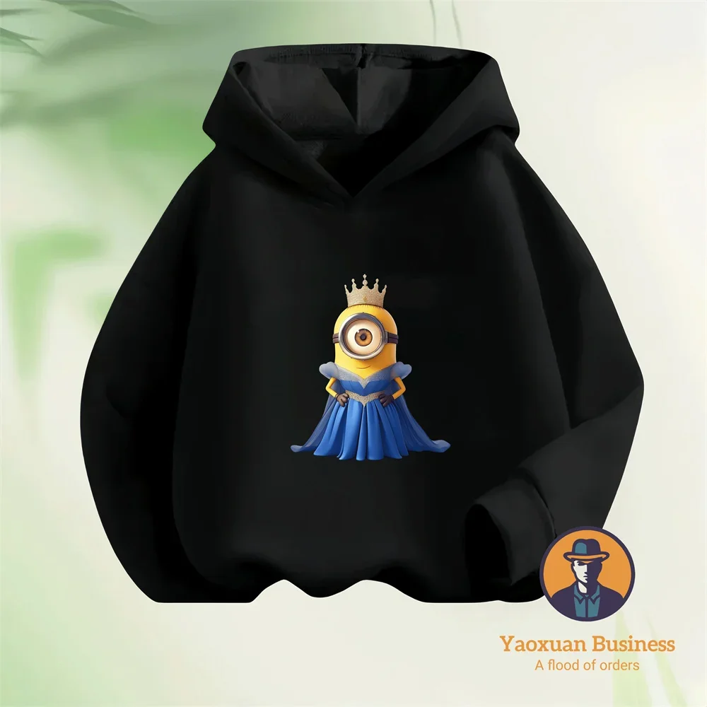 

Autumn Winter Hot Selling 2-14Y Boys Girls Pure Cotton Hoodie Minions Retro Anime Art Print