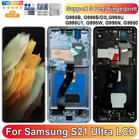S21 Ultra Screen LCD Display For Samsung S21 Ultra 5G G998B G998U Touch Screen Digitizer Assembly Replacement With Fingerprints