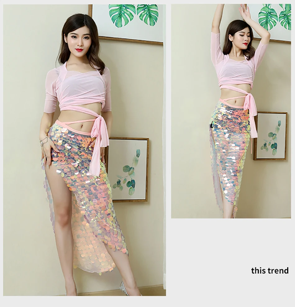 Zeemeermin heupsjaal set voor buikdans sexy pailletten kralen geborduurde lange rok accessoires buikdans kostuum