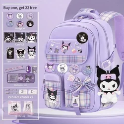 Sanrio-mochila escolar de dibujos animados para niños, bolsa de Kuromi, reducción de carga, ligera, alta capacidad, suministros escolares, Cinnamoroll