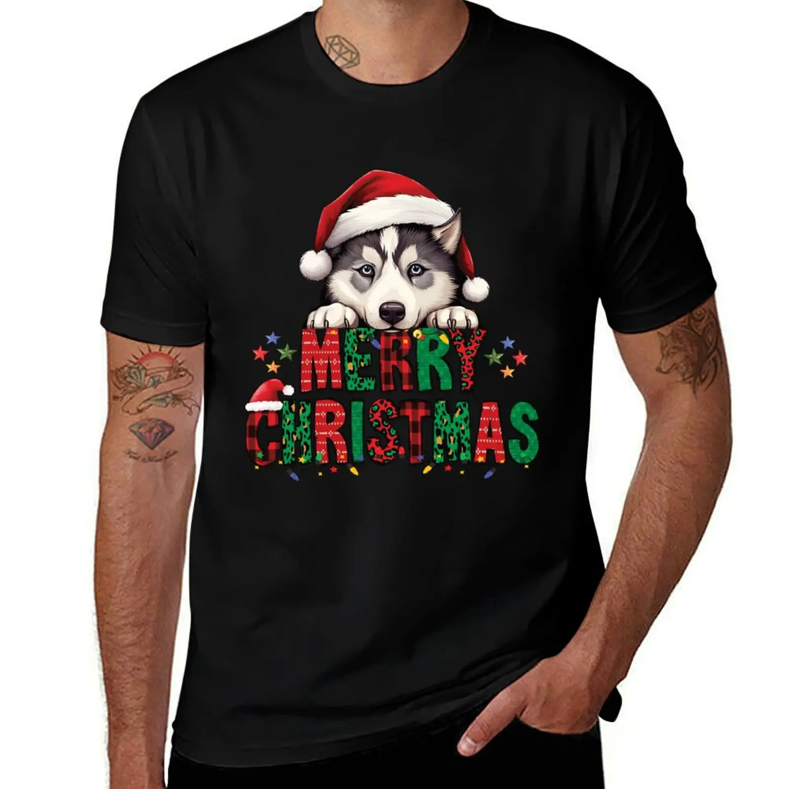 

Siberian Husky - Merry Christmas Dog T-Shirt summer top for a boy anime figures mens graphic t-shirts hip hop