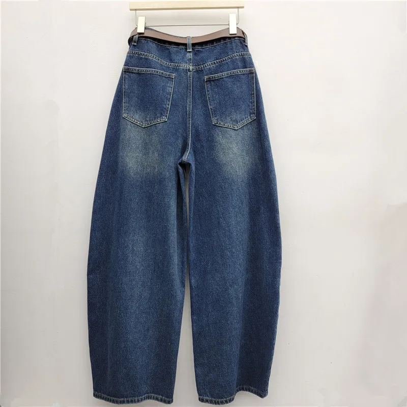 New Autumn Fashion Knitted Hat Decoration Vintage Loose Straight Jeans All-match High Waist Casual Wide Leg Denim Machete Pants