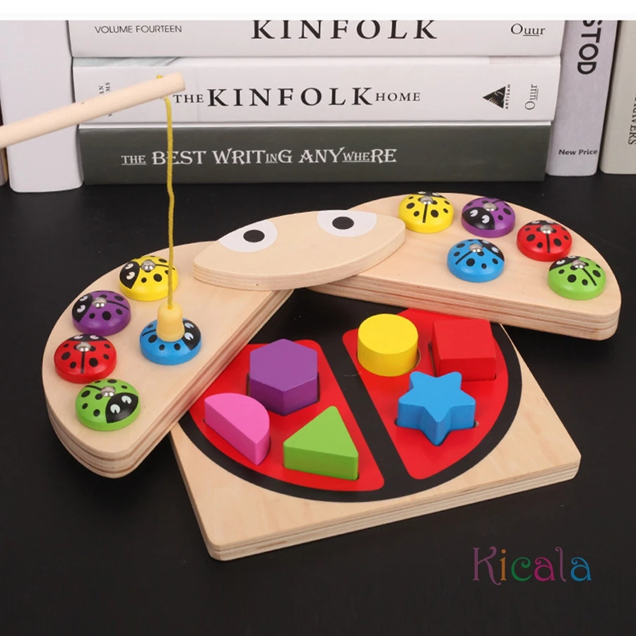 Kids Montessori Math Toys For Toddlers Wooden Educational Puzzle Fishing Toys Color Shape Matching Games Board Toy