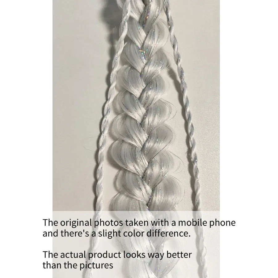وصلات شعر بيضاء لتمديد ذيل حصان 2 حزم 20 بوصة إكسسوارات يوم الشعر المجنون للفتيات لتقوم بها بنفسك مهرجان أحمق الهذيان جديلة