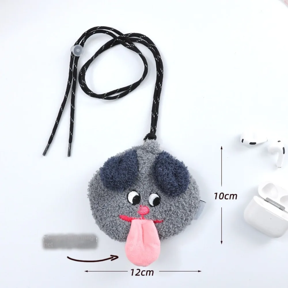 New Neck Plush Dog Puppy Key Chain Bag Creative Cartoon Tongue Sticking Puppy Wallet Backpack Pendant Portable Cable Bag