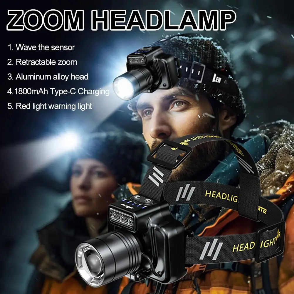 Potente lampada frontale, sensore di movimento Faro ricaricabile Lampada frontale da pesca Torce elettriche ad alta potenza I9N7