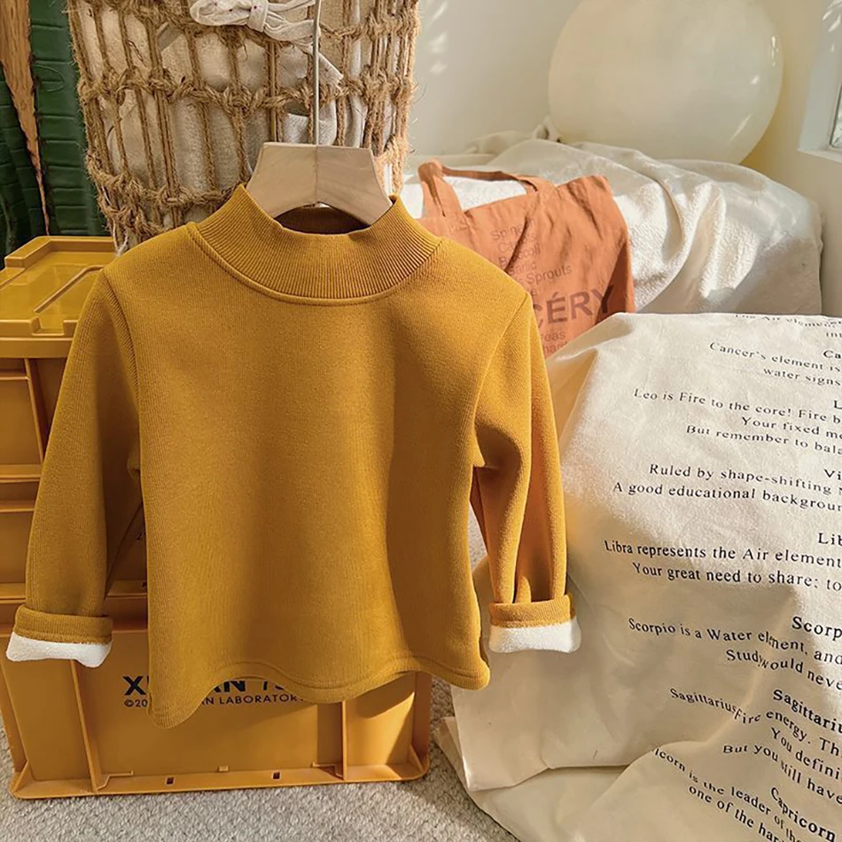 Winter Child Long Sleeve Blouse Teens Warm T-shirt Baby Boy Undershirts Kids Thermal Underwear Autumn Kids Fleece Tops Clothes