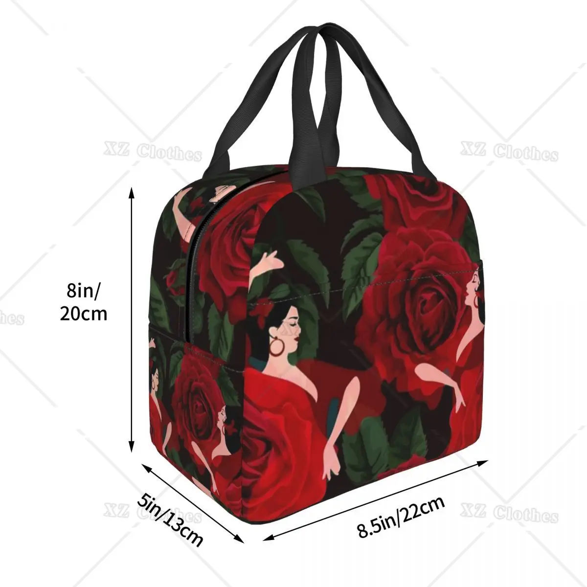 Flamenco Dance Dancer borsa termica per il pranzo per le donne rose Cooler Portable Picnic Lunch Box per il lavoro spagna spagnolo Oxford Tote