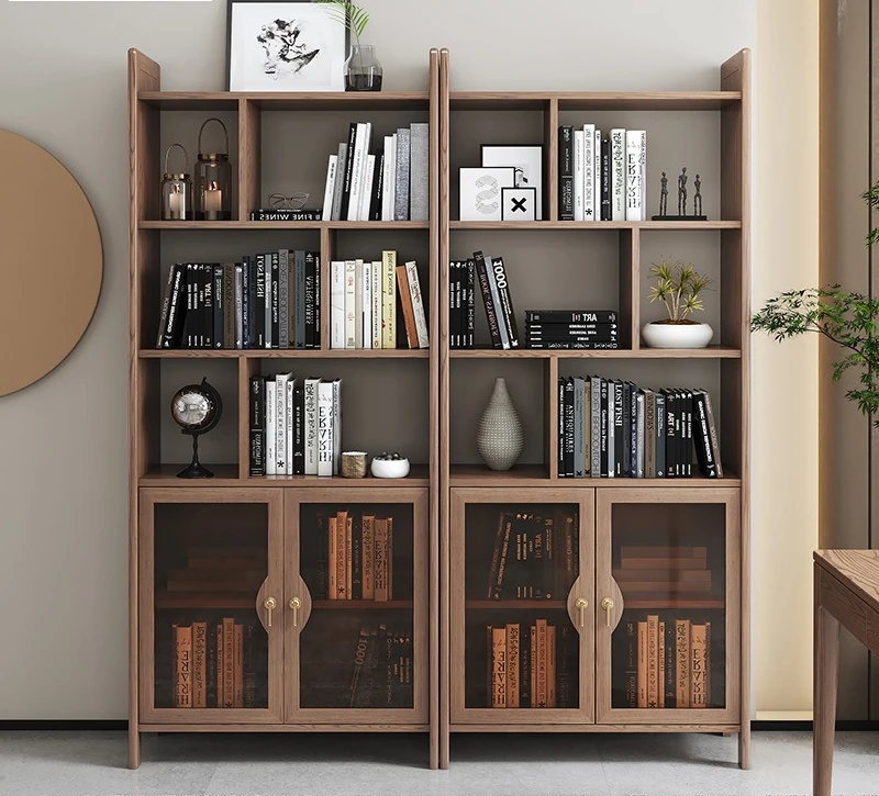DSA modern simple solid wood storage bookcase, partition storage display cabinet solid wood floor bookcase with glass door