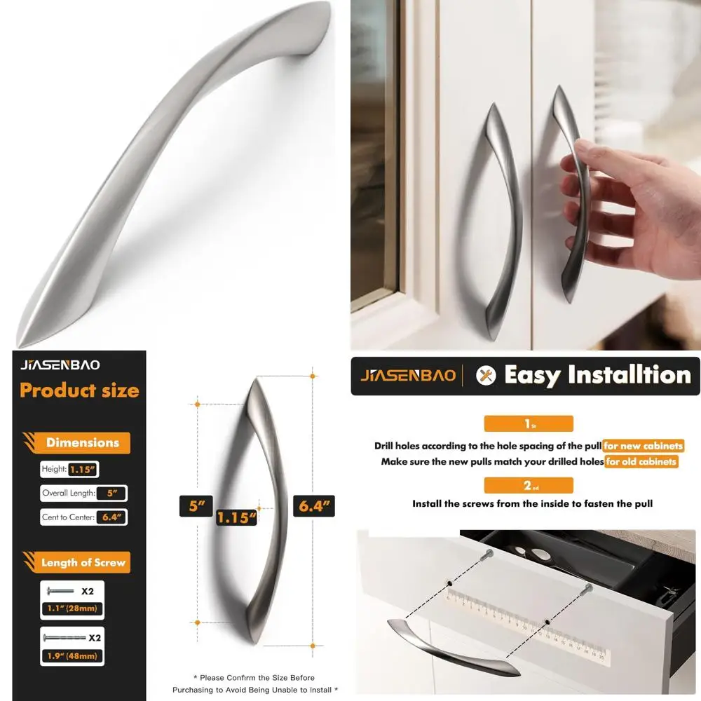 

5 Inch Arch Twisted Silver Cabinet Pulls - Brushed Nickel Hardware for Kitchen, Bathroom, and Dresser Cabinets