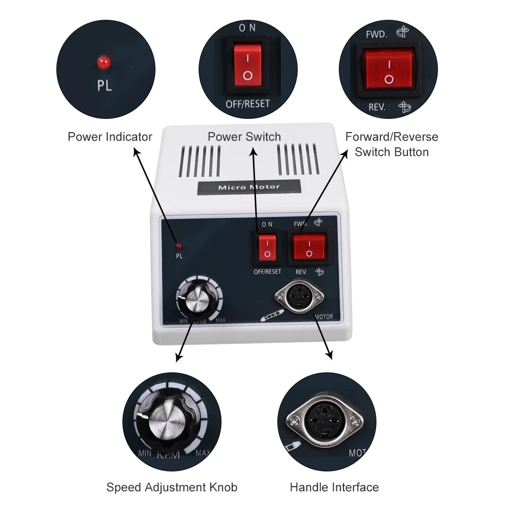 Micro moteur de polissage dentaire pour marathon, machine à micromoteur, meuleuse à poignée, outil de manucure, pièce à main, 18, 102/204, 35000 tr/min
