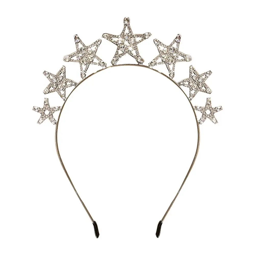 Love Heart Pendant Alloy Princess Headband Five Pointed Star Bridal Crowns Fashion Jewelry Tiaras Rhinestone Hair Hoop