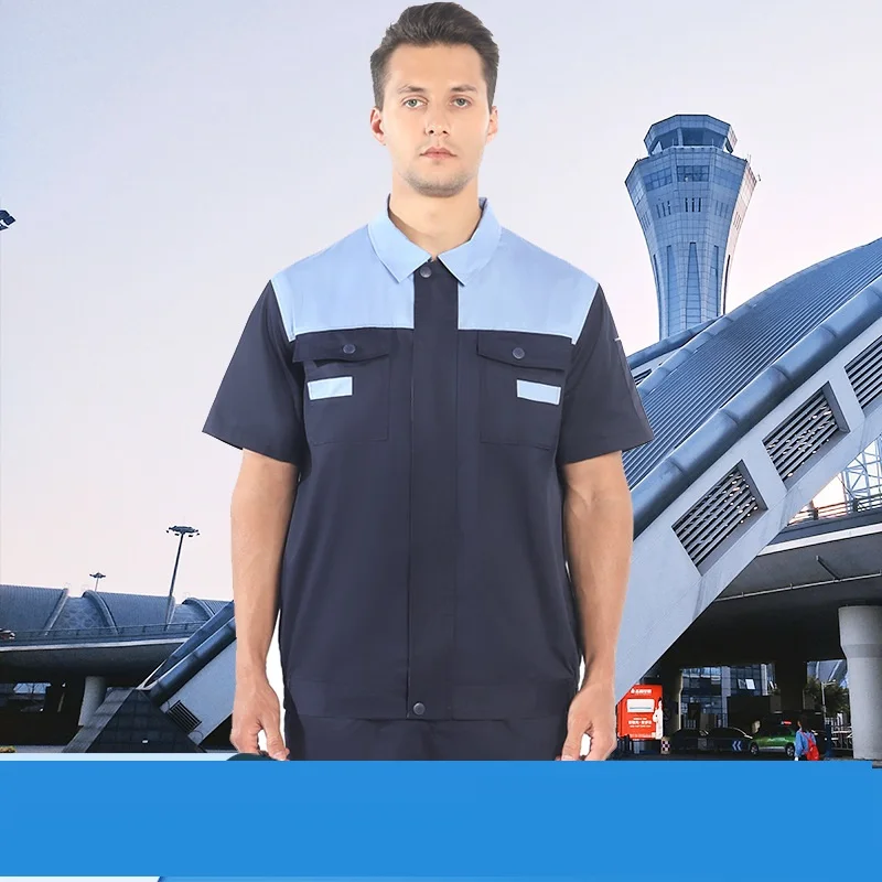 Verão homens Trabalho Vestuário contraste cor mangas curtas moda respirável oficina Uniforme fino trabalhando Macacão Auto reparação Terno