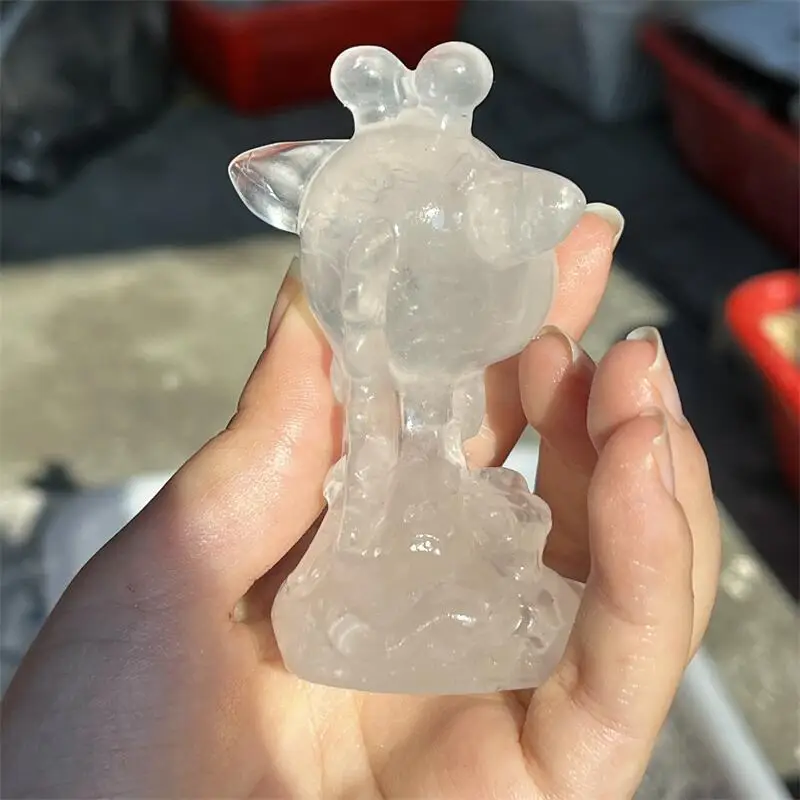

Natural Rose Quartz Giraffe Carving Polished Quartz Animal Healing Fengshui Stones Gems For Home Decorations 1pcs