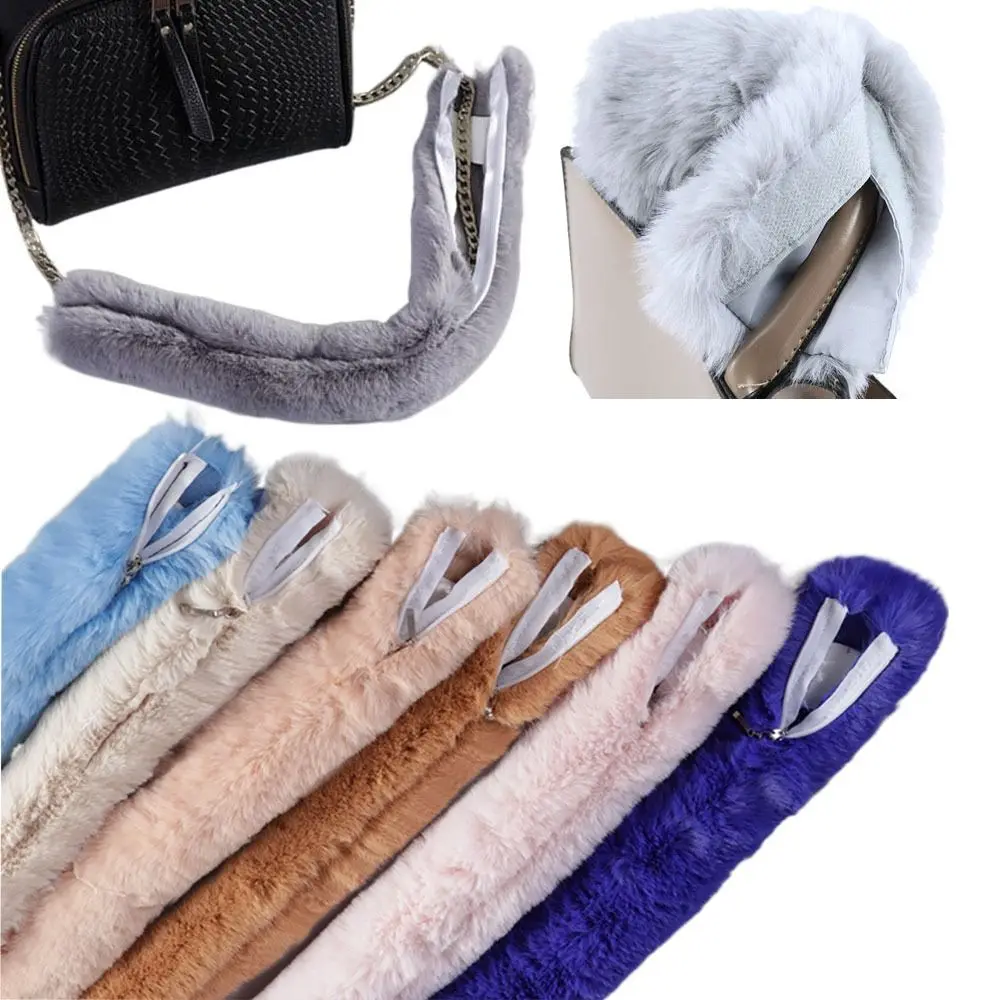 Faux Fur Bag Belts Plush Shoulder Handbag Strap Replacement Handles Fastener Cover Straps With Zipper Shoulder Handbag Accessory