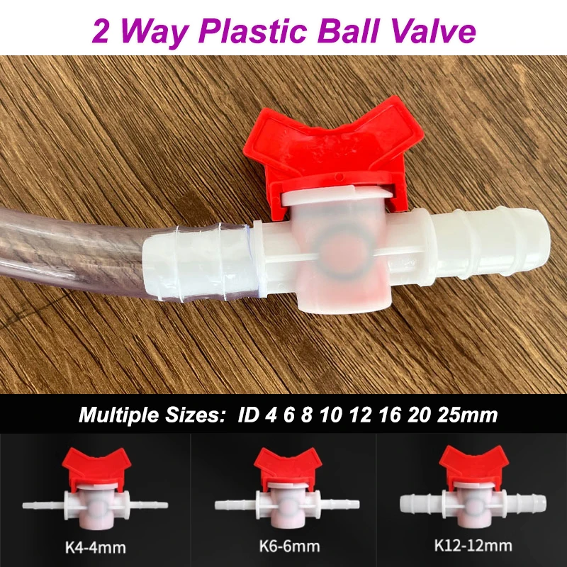 1Pcs PVC Hose Barb Two Way Plastic Ball Valve 4mm 6mm 8mm 10mm 12mm 16mm 20mm 25mm Aquarium Garden Irrigation Connector