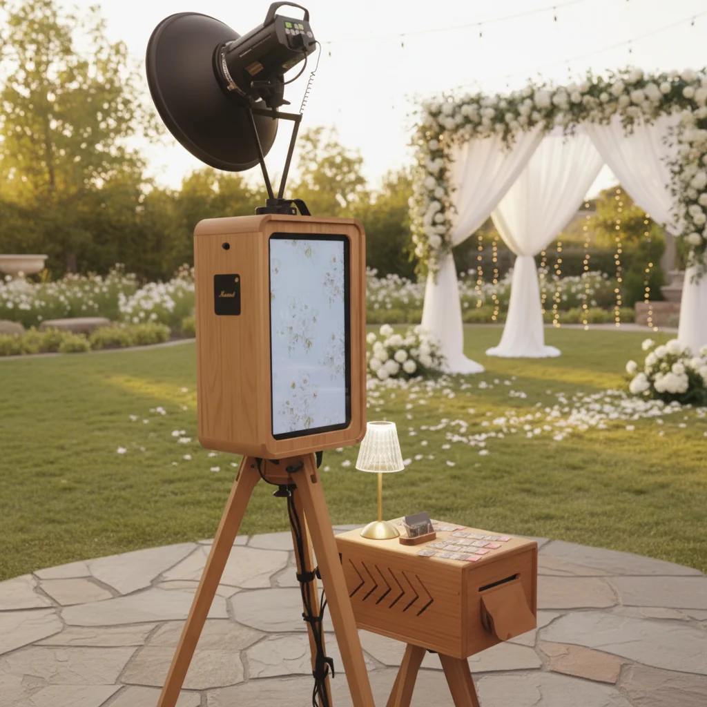 New Design Double-sided Retro Wooden Wedding Photo Booth with Printer Stand Wholesale Price
