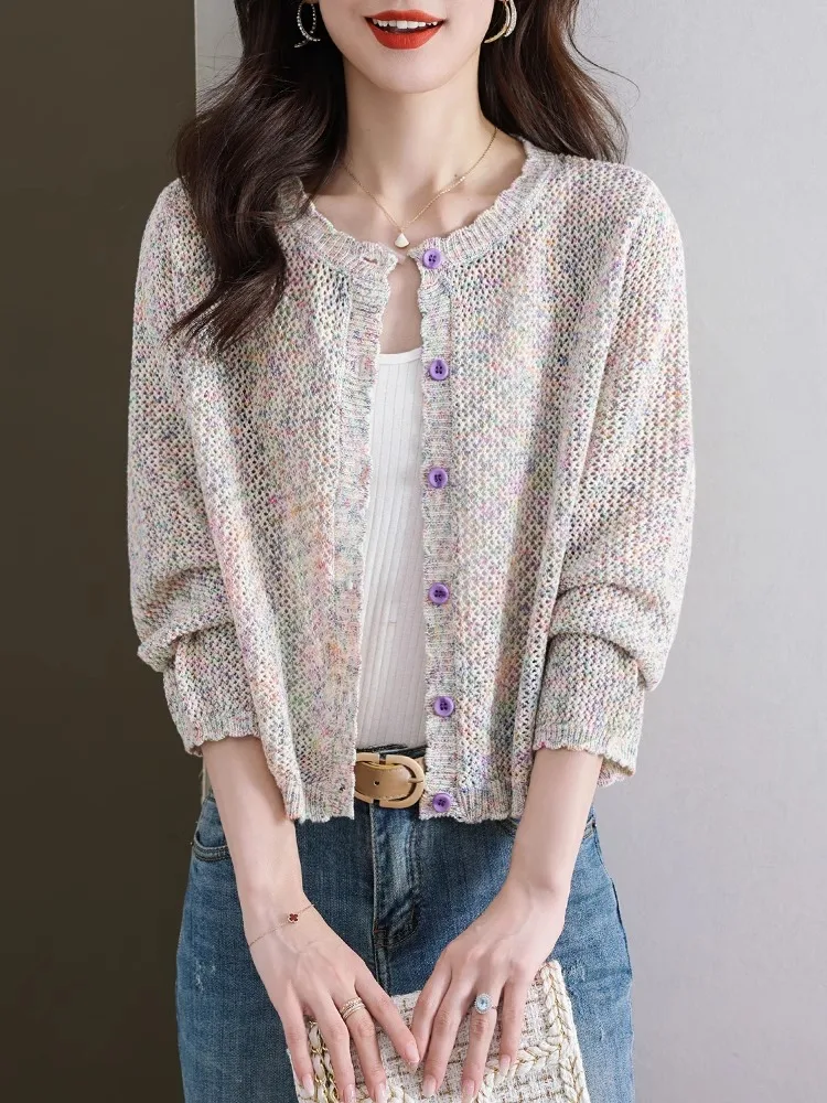 Spring Hollow out Knitted Sweater Women's Open Cardigan ort Sle Spring Faion Outerwear Thin Sweater Jaet for Women