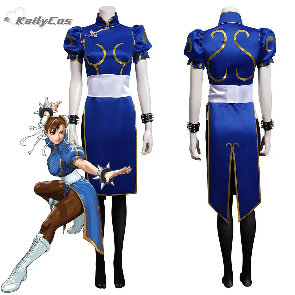 Chun Li Cosplay Dress Costume Game SF Chunli Role Play Blue Qipao Outfit Full Set Jackie Kung fu Halloween Party Suit For Fun