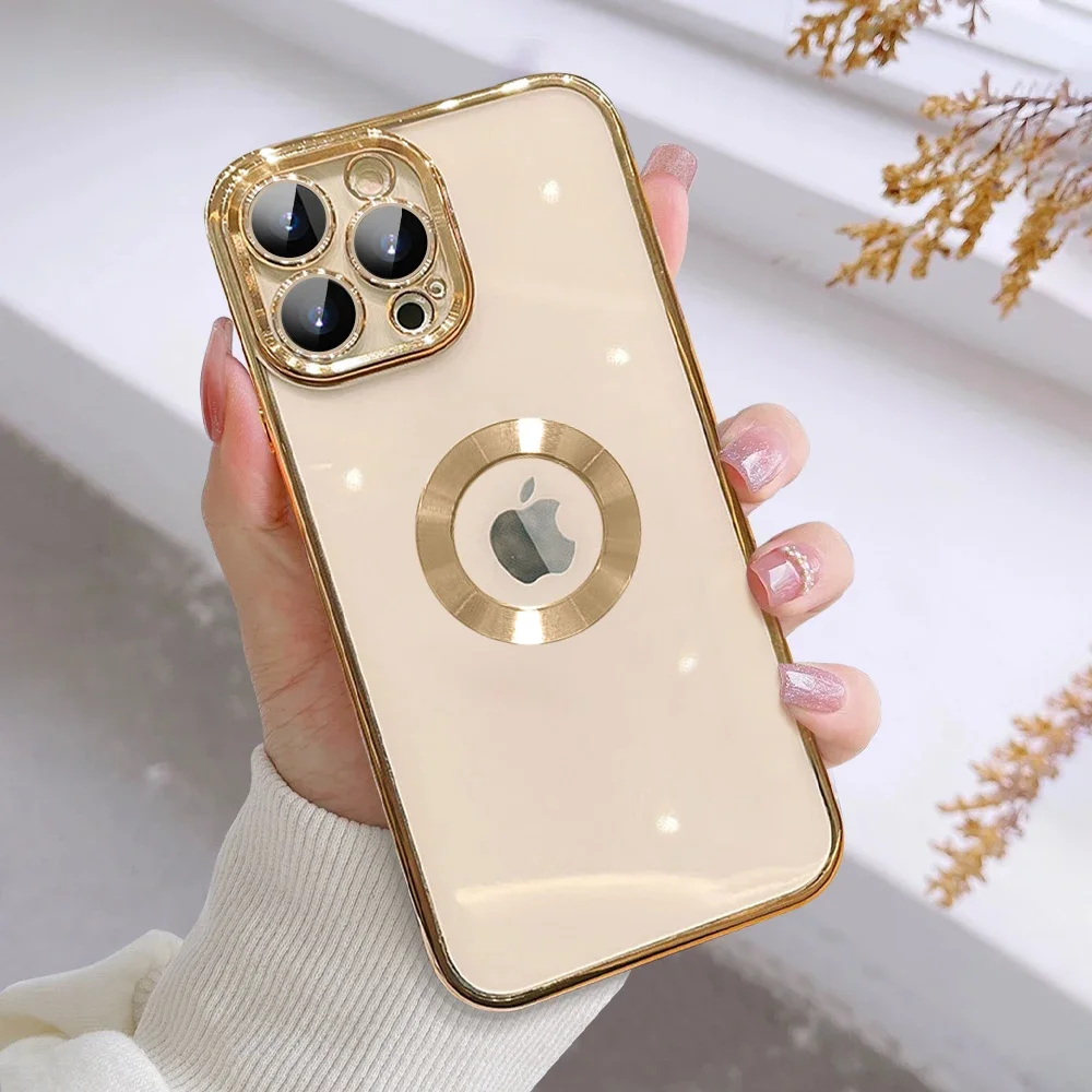 Luxury Golden Phone Case for iPhone 15 14 11 12 13 Pro Max Cover for iPhone XS X 7 8 Plus Hollow Out Silicone Soft Cases Fundas