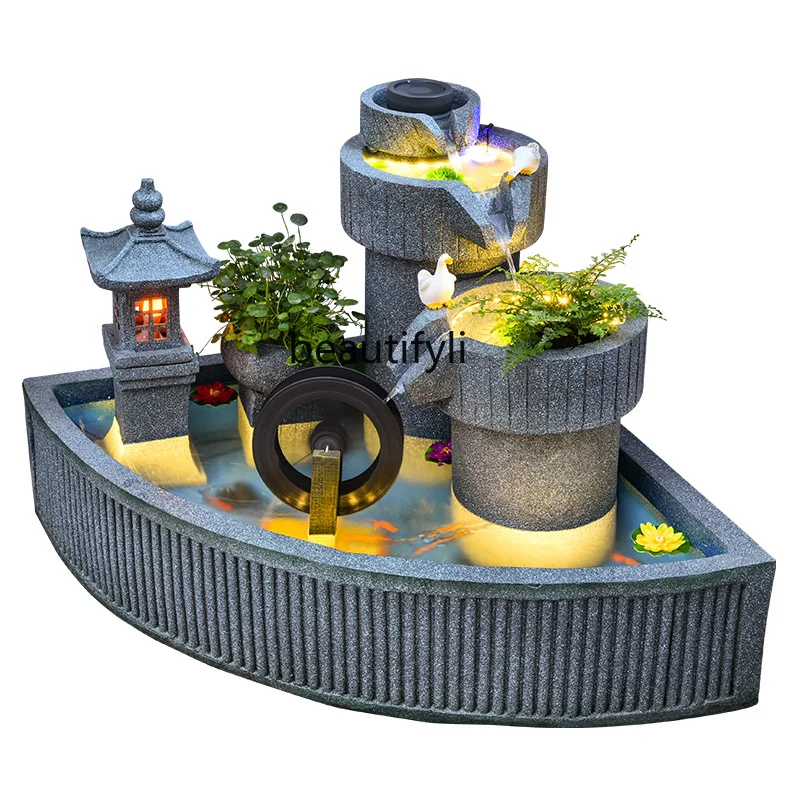 

Courtyard garden villa outdoor rockery circulating water flow ornaments fish pond decoration landscaping new Chinese style