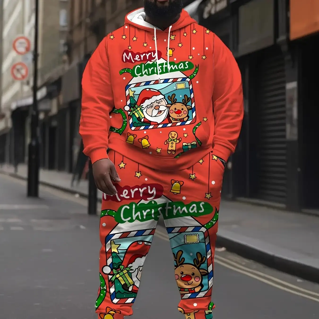 New Santa Claus 3D Printed Christmas Men's Hoodies Suit Outdoor Street Hip-Hop 2-piece Sets Oversized Harajuku Unisex Clothing