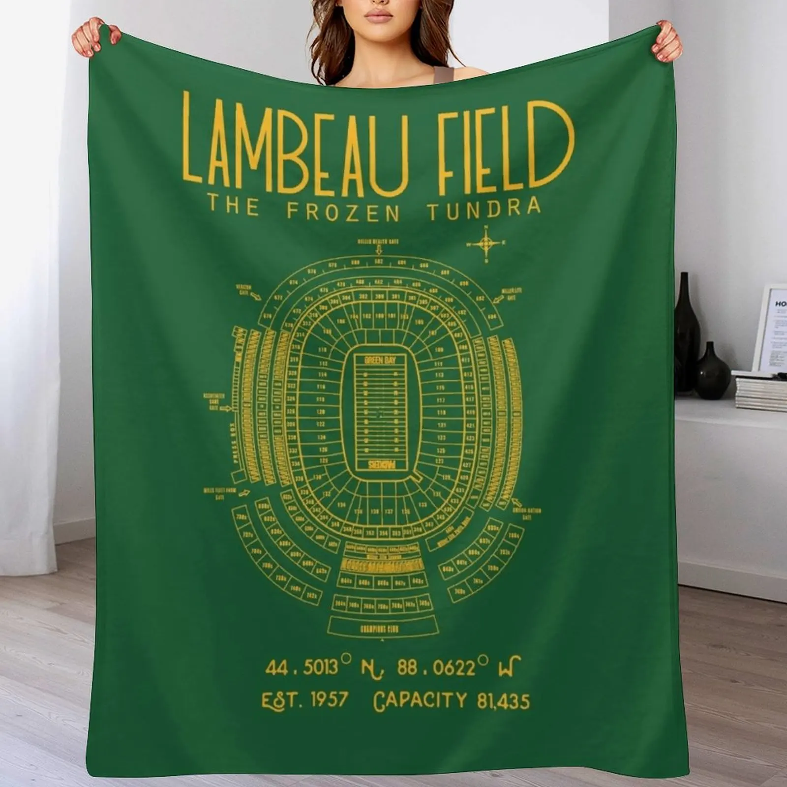 Green Bay Packers Lambeau Field Stadium Poster Print Throw Blanket