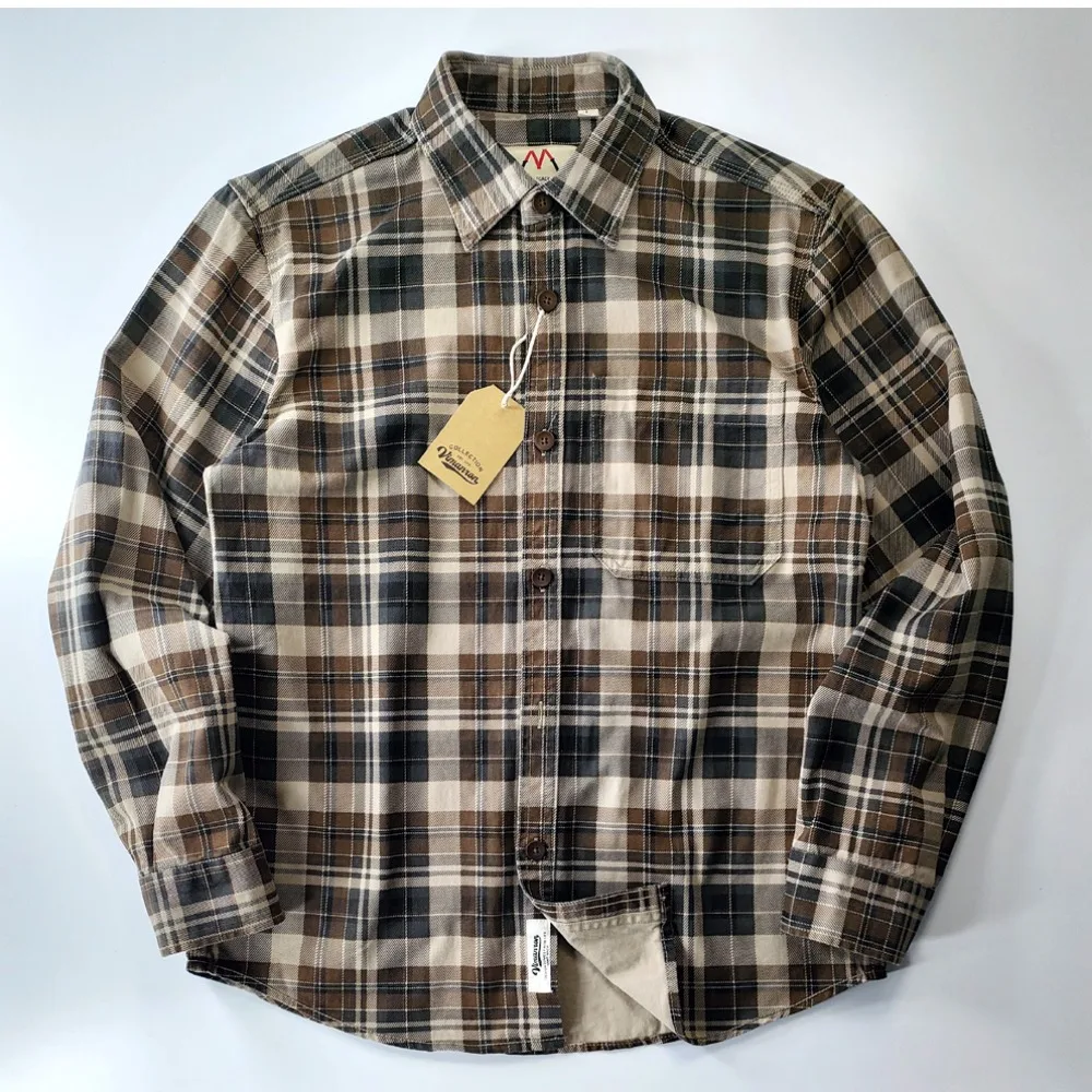 Spring and autumn new cotton washed male casual plaid shirt male thick long-sleeved shirt coat