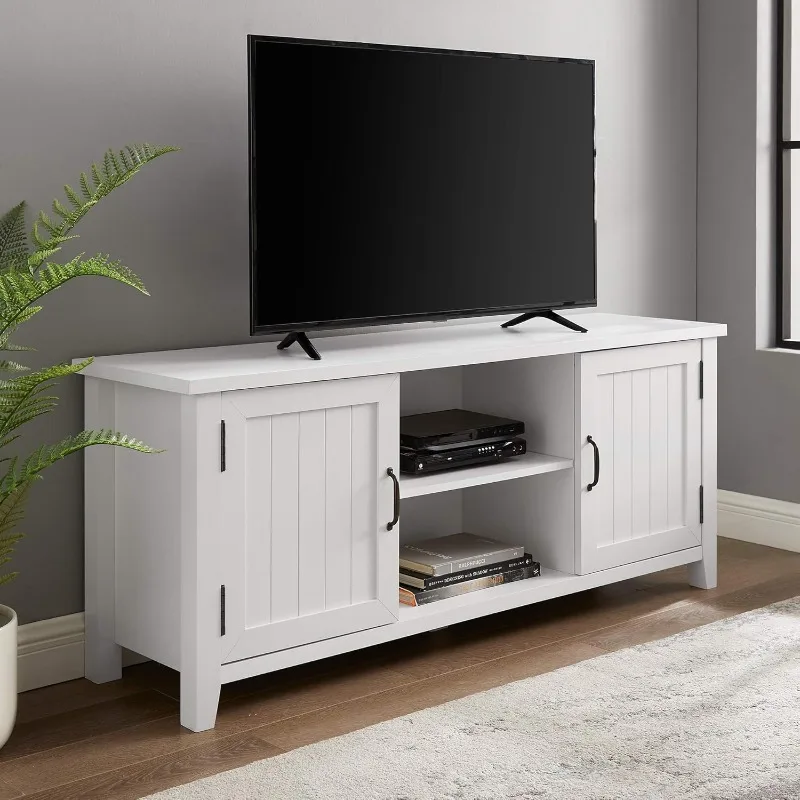 Classic Slotted TV Stand TVS Up To 65 Inches, 58 Inches, Pure White