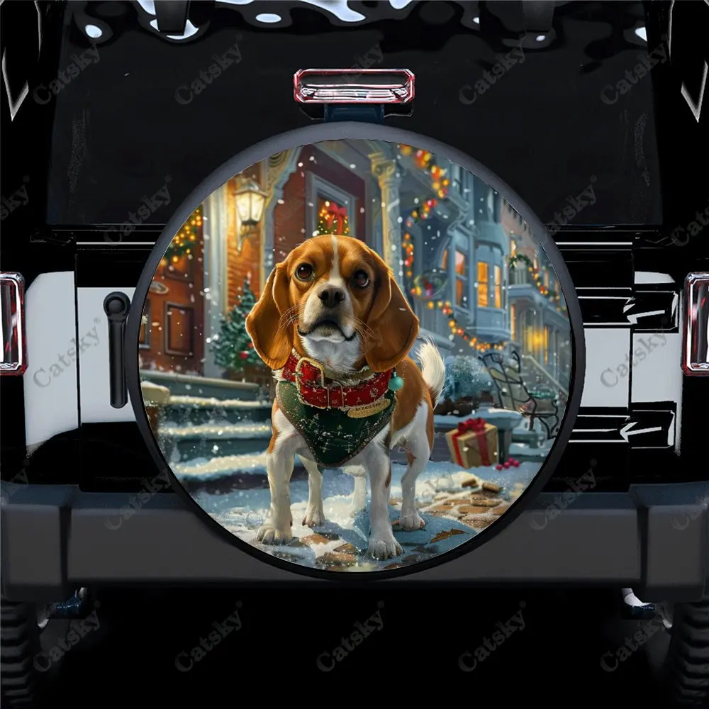 

Christmas Snowflake Dog Universal Car Spare Tire Cover Auto Accessories Wheel Cover Protect for Trailer SUV Truck Camper14-17in