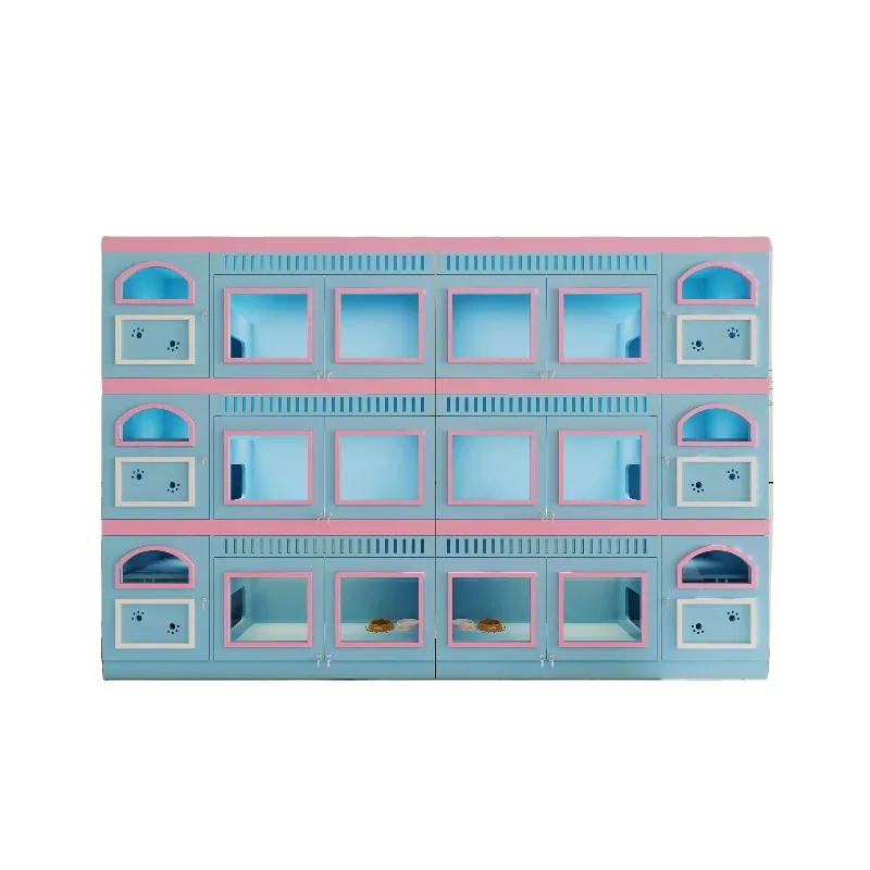 Color indoor cat house solid wood  tempered glass pet store cat cage furniture