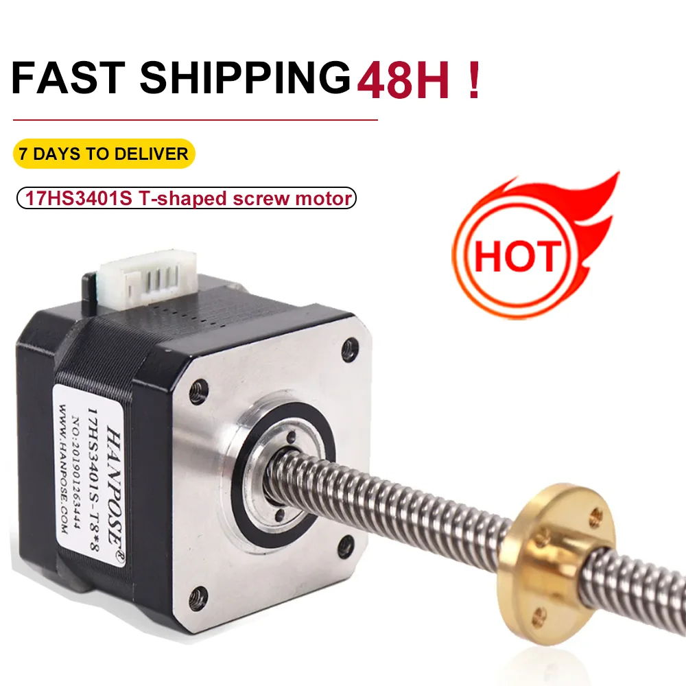 Nema17 Stepper Motor T8 Lead 2/4/8MM Screw 300MM Length Z Axis  1.8 Degrees 17HS3401S-T8 1.3A 28N.CM For 3D Printer Monitor